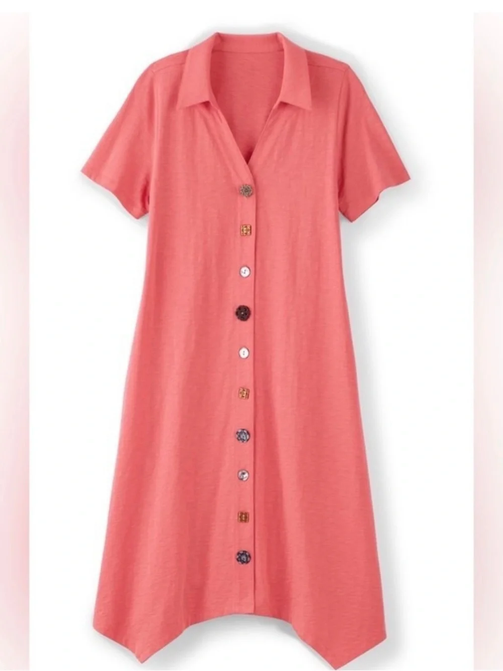 Soft Surroundings Coral Button-Front Midi Dress - Picture 7 of 9